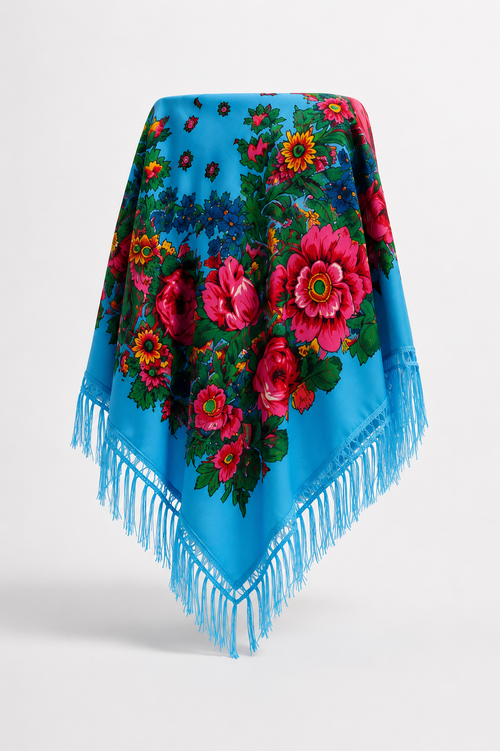 Foulard kabyle traditionnel bleue ciel avec frange — Best-seller
