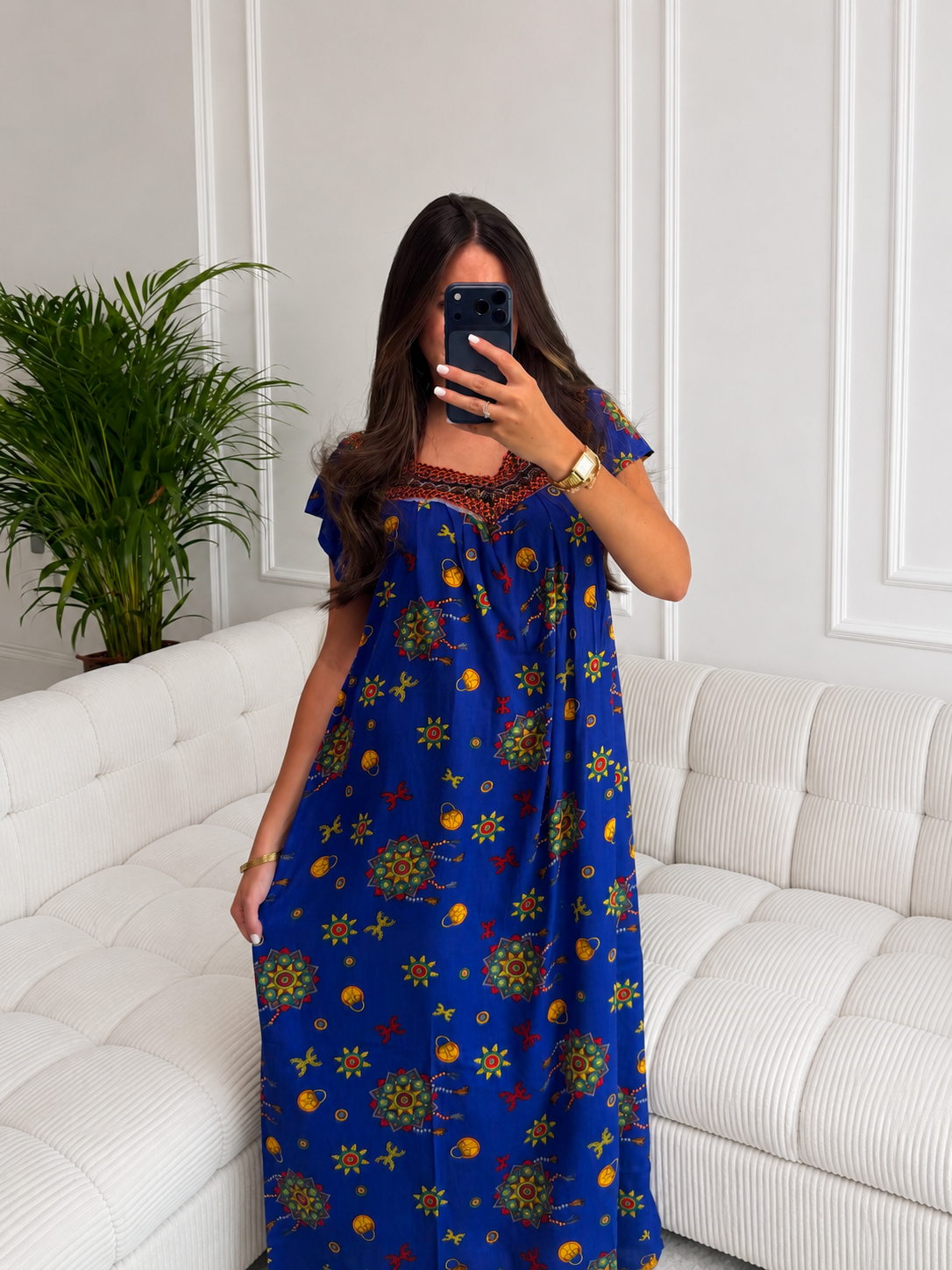 Robe Tiziri Bleu Roi Motif Amazigh
