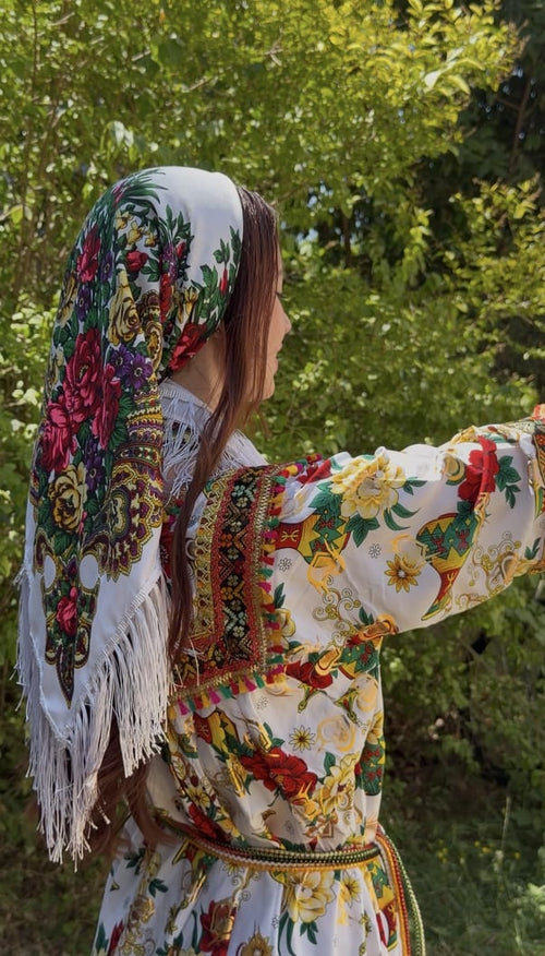 Foulard kabyle traditionnel à franges blanc