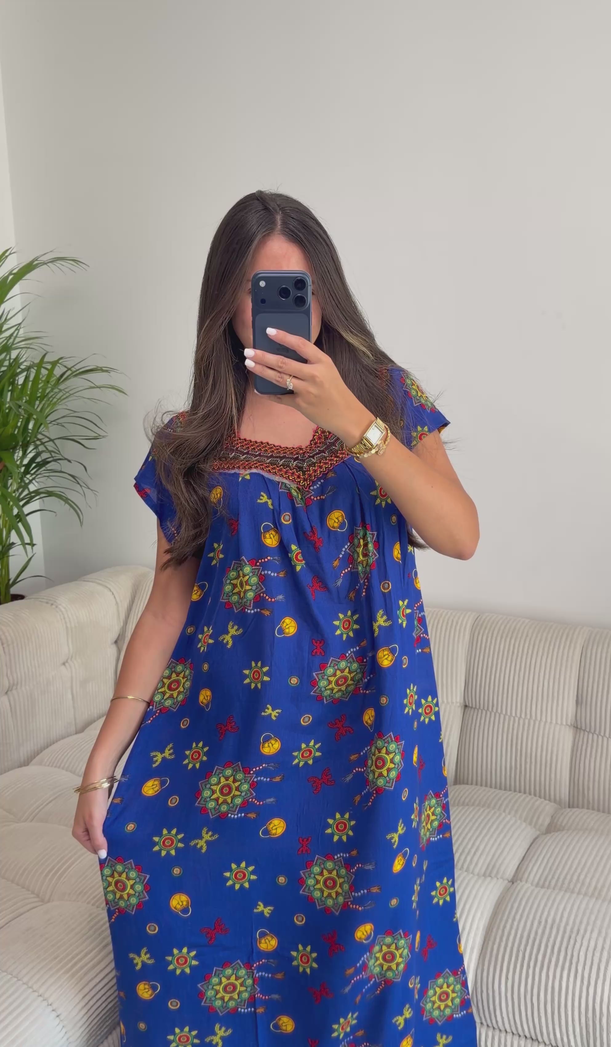 Robe Tiziri Bleu Roi Motif Amazigh
