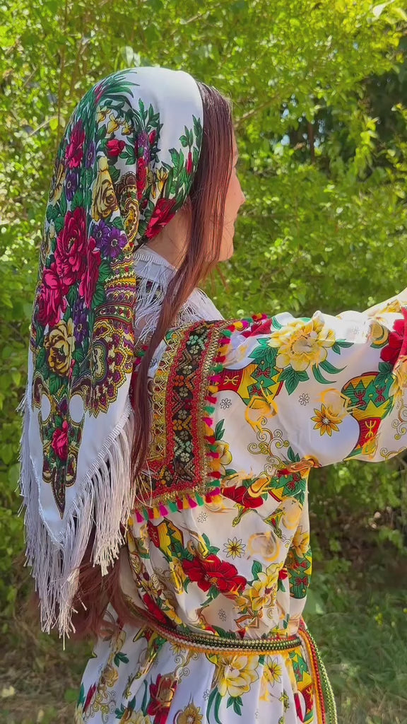 Foulard kabyle traditionnel à franges blanc